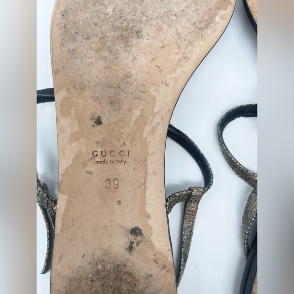 Gucci Black Metallic Leather Ellemere GG Interlocking HEART Thong Sandal EU 39 - Picture 9 of 11